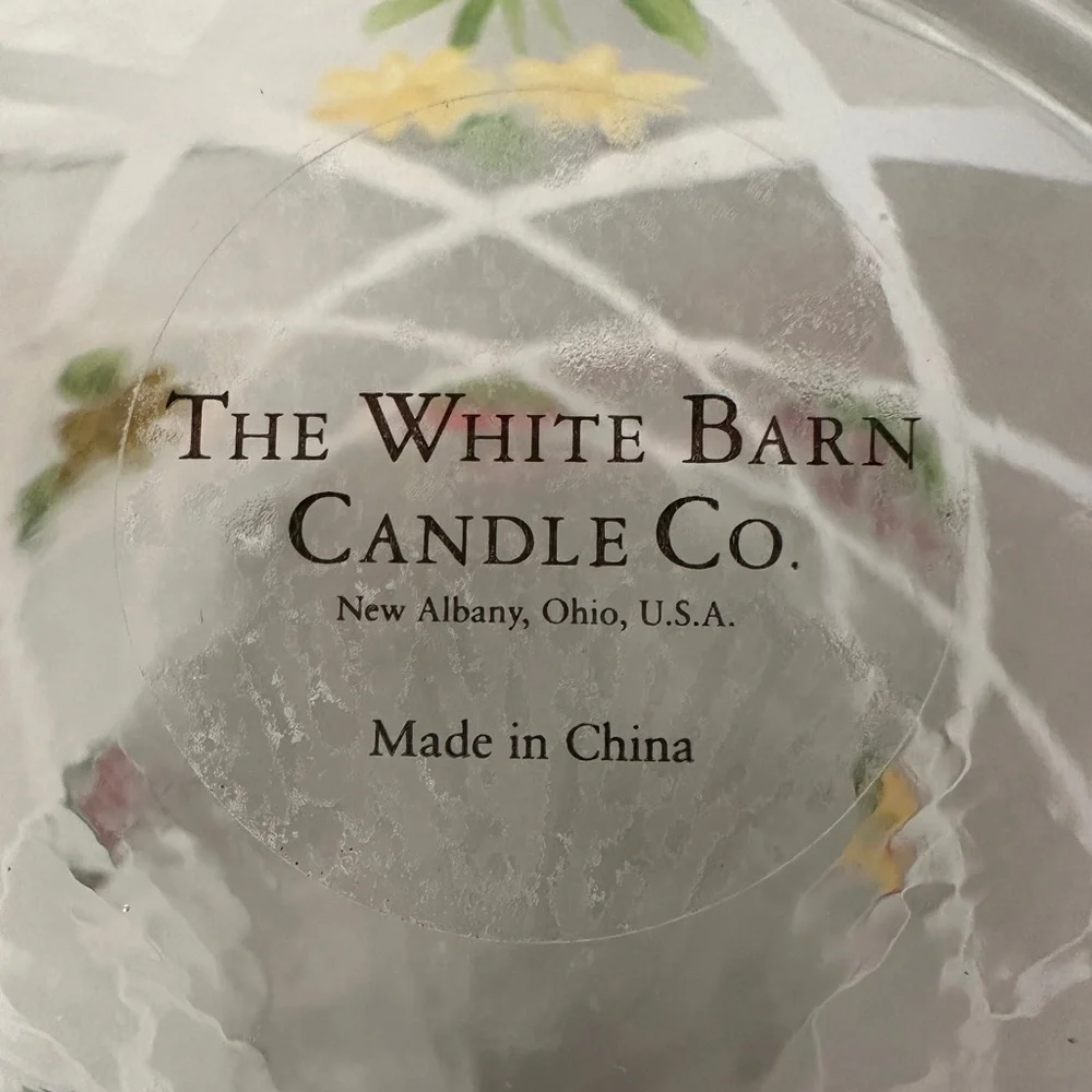 White Barn Candle Co Glass Flowers Fruit Painted Large Jar Holder 7.5” Tall New